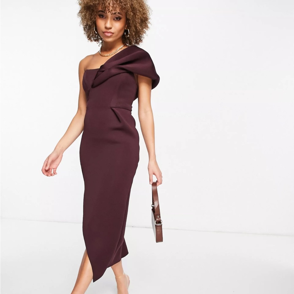 COPY - ASOS DESIGN one shoulder seamed bust midi dress with high leg split in a… - Picture 4 of 8